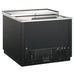 EFI FGF-36-VCX commercial 36-inch wide black glass chiller with stainless steel top and sliding lid, angled view