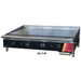 EFI HGT48-ELC 48 inch electric countertop griddle with four control knobs, stainless steel splash guards, angled view