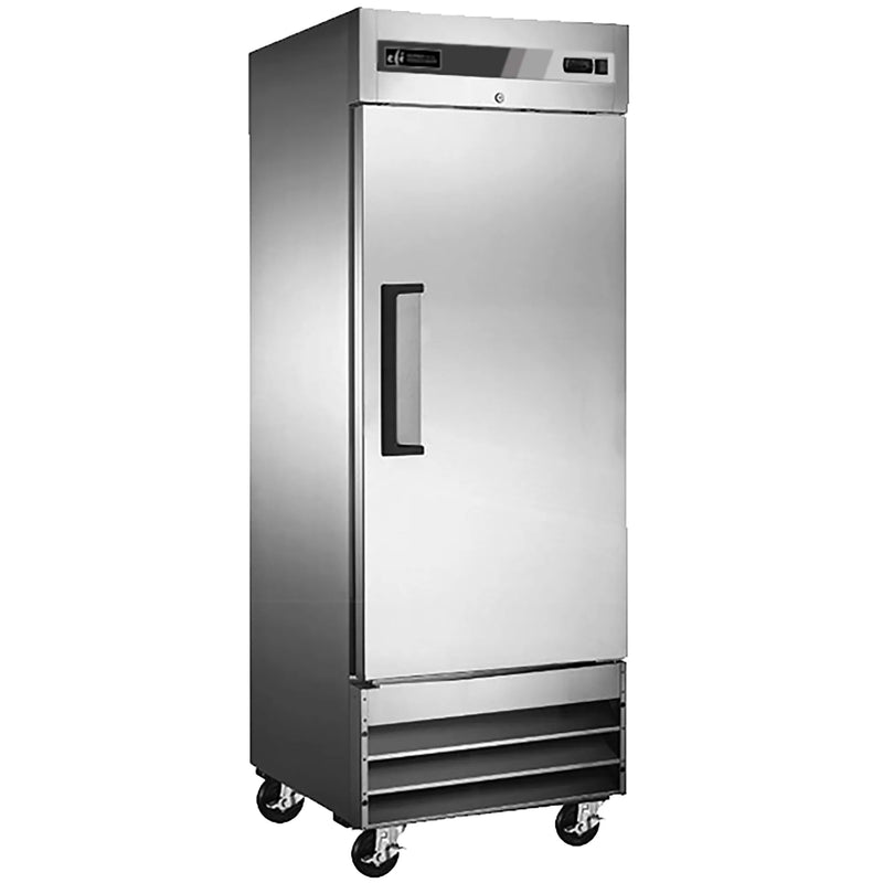 EFI X-line C1-27VCX 27 inch stainless steel single solid door reach-in refrigerator on casters, angled front view