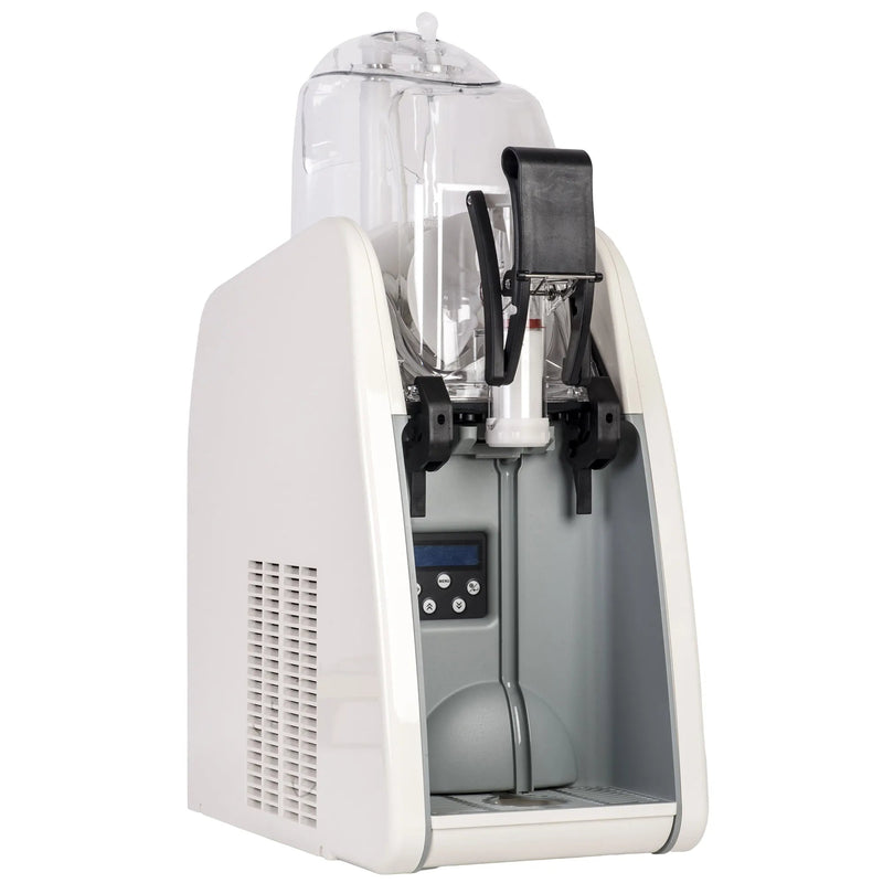 Elmeco QK1 GREEN single flavour 4L soft serve ice cream machine in white with clear hopper and dispensing handle