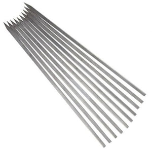 Emberglo 4508-69 stainless steel flat kebab skewers for 31 and 41 Series broilers, set of ten laid side by side