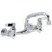 Encore Top-Line wall mount faucet in chrome with 12-inch swing neck spout and two lever handles, angled view