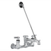 Encore wall mount service sink faucet in chrome with vacuum breaker, pail hook and top wall brace rod, front view