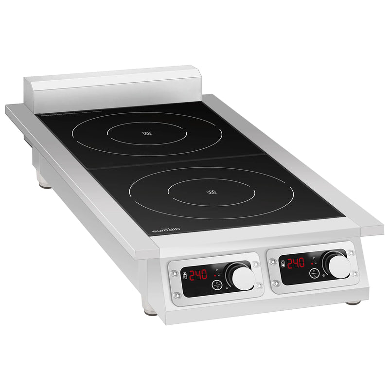 Eurodib CCI2351PH commercial double electric induction cooker, black glass top and stainless housing with two knobs