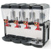 Eurodib CD4J four container 48L refrigerated juice dispenser with clear bowls, red taps and black drip trays