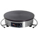 Eurodib CEBIR4 Krampouz 16-inch electric crepe maker with round cast iron plate and stainless steel base, angled view