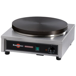 Eurodib CECIF4 Krampouz deluxe 15.75-inch electric crepe maker, cast iron plate on square stainless steel base, angled