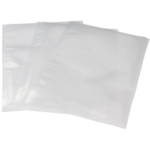 Eurodib channeled vacuum bags in assorted sizes, stack of clear embossed vacuum sealer pouches laid flat