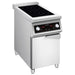 Eurodib FCIHD235D3PH 2 burner electric induction range with black glass top on stainless steel cabinet base, angled