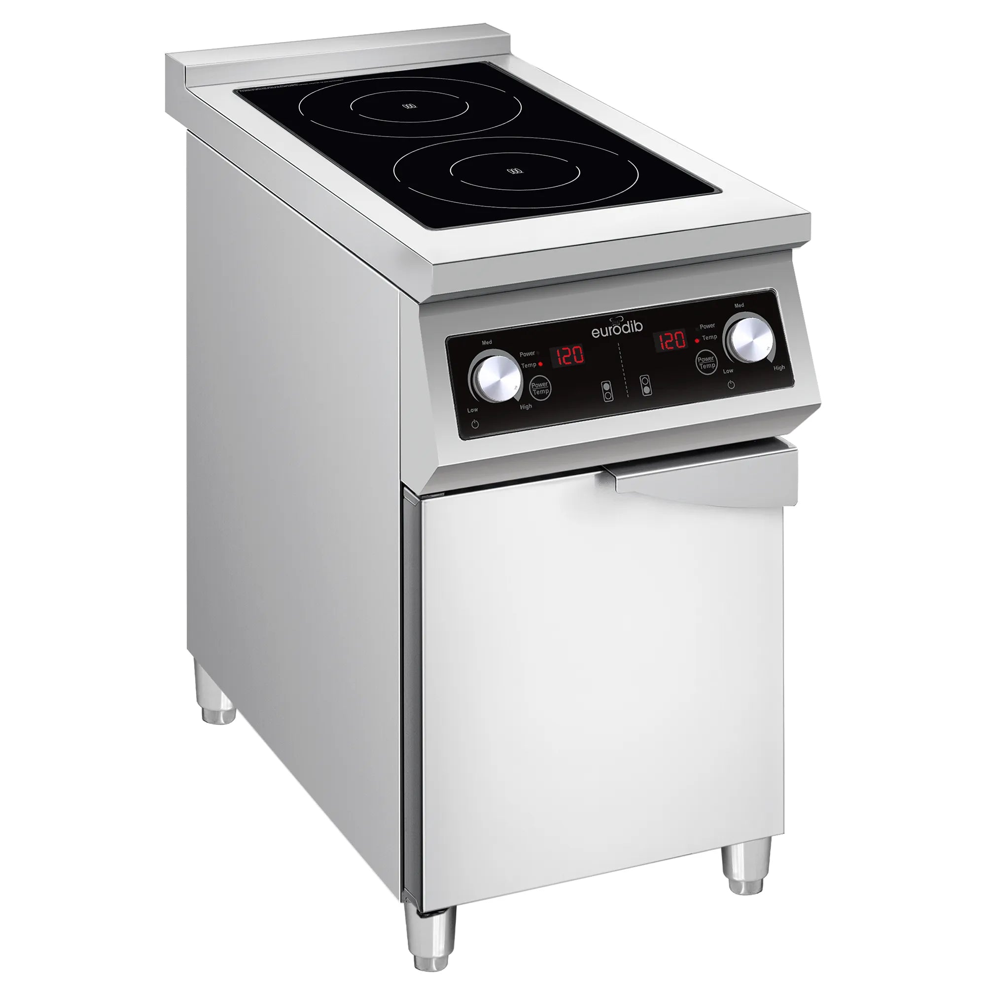 Eurodib FCIHD235D3PH Floor Model Commercial Double Electric Induction Cooker with Single Cabinet- 208V, 7000W-Phoenix Food Equipment