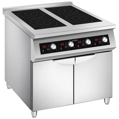 Eurodib FCIHD435D3PH Floor Model Commercial Four Burner Electric Induction Cooker with Double Cabinet - 208V, 14000W-Phoenix Food Equipment