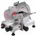 Eurodib HBS-195JS manual aluminum meat slicer with 8-inch blade, red power switch and product carriage, angled view