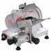 Eurodib HBS-220JS manual aluminum meat slicer with 9-inch blade, red power switch and product carriage, angled view