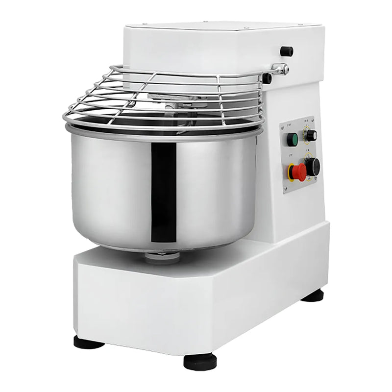 Eurodib LB40T 40 qt commercial spiral mixer, white body with stainless steel bowl, wire guard and side control panel