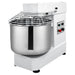 Eurodib LB50T 50 qt commercial spiral mixer, white body with stainless steel bowl and wire guard, front angled view