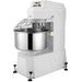 Eurodib LR GM50B ETL 137 qt commercial spiral mixer, white body with stainless steel bowl and wire safety guard, angled