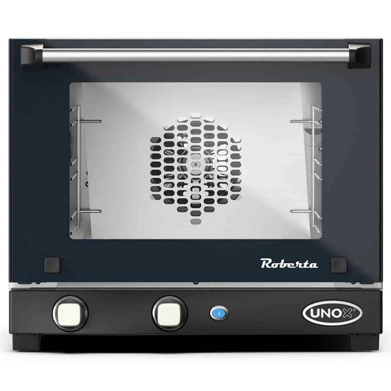 Eurodib Unox XAF003 Roberta 120V countertop convection oven in black and stainless steel with glass door, front view