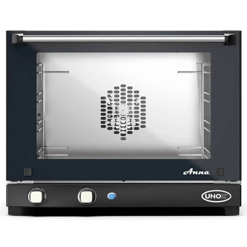 Eurodib Unox XAF023 Anna electric countertop convection oven with black glass door, stainless interior, front view