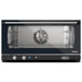 Eurodib Unox XAFT183 Elena countertop convection oven with humidity, black glass door showing fan and racks, front view