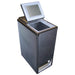 Excellence FT-4 ice cream dipping freezer with glass flip top lid opened, dark grey cabinet for 4 tubs, angled view
