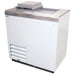 Excellence HFF-2HC ice cream dipping freezer, angled view with one stainless steel flip top lid raised