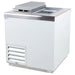 Excellence HFF-4HC 7 tub ice cream dipping freezer, angled view with one stainless steel flip top lid raised