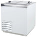 Excellence HFF-4HC 7 tub ice cream dipping freezer, white cabinet with stainless steel flip top lids closed, angled view