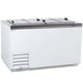 Excellence HFF-8HC 19 tub ice cream dipping freezer, white cabinet with three stainless steel flip top lids, angled view