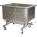 Fry Factory FFST-500 stainless steel potato storage tank on locking casters with side drain valve, angled view