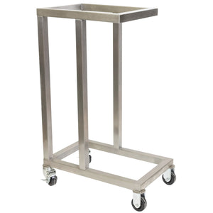 Fry Factory stainless steel stand for the AFC-50 fry cutter, open tubular frame on casters, shown empty