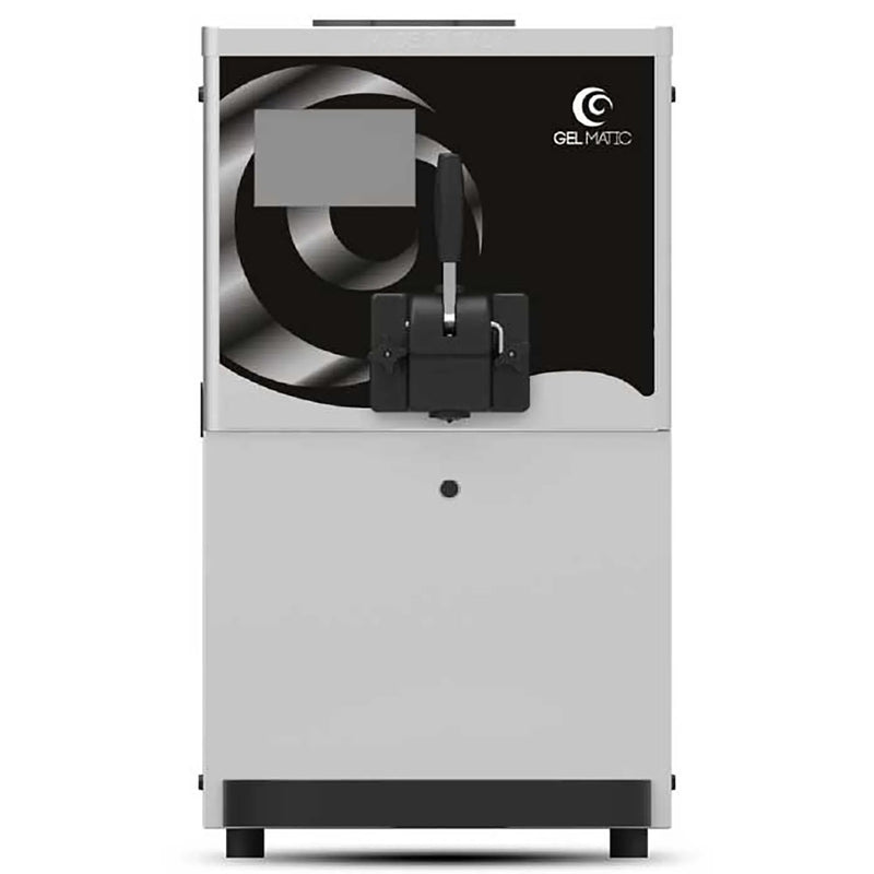 Gel Matic BC 150 PM single flavour countertop soft serve machine with black swirl front panel and one handle
