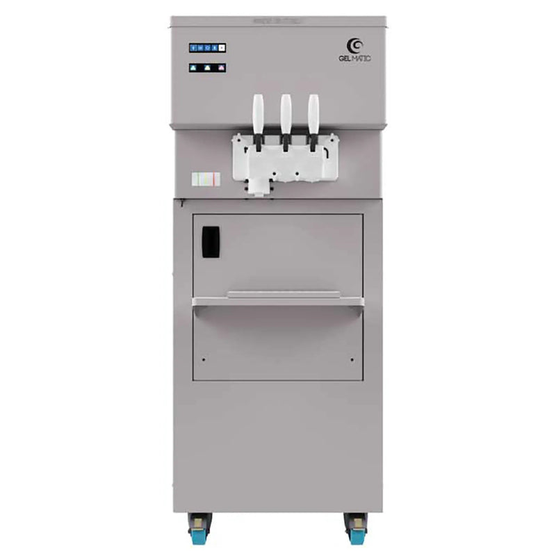 Gel Matic MV EASY 2 KOLOR PM double flavour plus three ripples floor soft serve machine in grey on casters