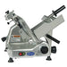 Globe G12 manual aluminum meat slicer with 12 inch blade and product tray, right side angled view