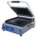 Globe GPG14D-C 14 x 14 inch digital programmable press panini grill with lid open showing flat grill plates