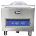 Globe GVP20 stainless steel chamber vacuum packaging machine with clear domed lid and blue control panel