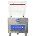 Globe GVP20A advanced stainless steel chamber vacuum packaging machine with clear lid open, front view