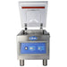Globe GVP6 stainless steel chamber vacuum sealing and packaging machine with lid open showing chamber