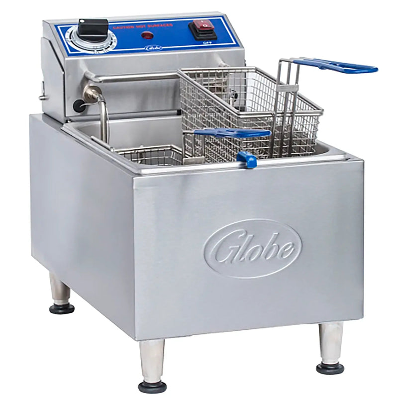Globe PF10E-C Electric Counter Top Single Well Deep Fryer - 120V, 10Lbs Total Capacity-Phoenix Food Equipment