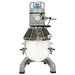 Globe SP25 25 qt grey planetary mixer with stainless steel bowl, wire guard and digital control panel, front view