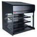 Hatco FS3HAC-3026 heated 30 inch pass through station in black with three slanted wire shelves and glass sides