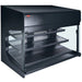 Hatco FS3HAC-4226 heated 42 inch pass through station in black with three slanted wire shelves and glass sides