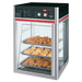Hatco FSDT-X Series glass display pizza/food warmer with 4 tier fixed pan rack holding fried chicken and dial controls