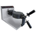 Hatco FWM-1B single Belgian waffle maker with black rotating cast grid, black handle and stainless steel stand