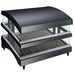 Hatco GR3SDS-33DCT heated glass 33 inch pass through station in black with two slanted wire shelves, angled view