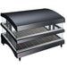 Hatco GR3SDS-39DCT heated glass 39 inch pass through station in black with two slanted wire shelves, angled view