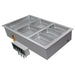 Hatco HWBI-1 drop-in electric food warmer in stainless steel, triple well size with pans and drain valves, alternate