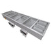 Hatco HWBI-1 drop-in electric food warmer, four well size with pans and remote control boxes, alternate angle