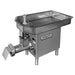 Hobart 4732 size 32 meat grinder, stainless steel countertop unit with large feed pan, stomper and grinding head, angled