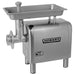 Hobart 4812-37 size 12 meat grinder, stainless steel countertop model with feed pan, stomper and grinding head, angled