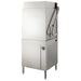 Hobart AM16T-BASX-2 high-temp tall hood pass through dishwasher, stainless steel with hood lowered, angled view